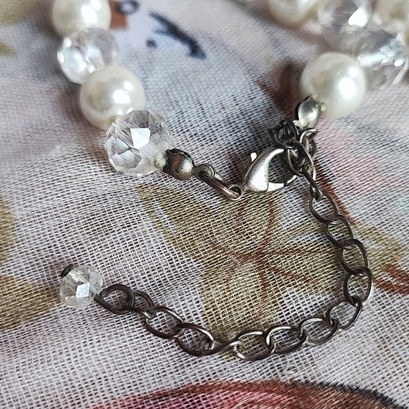 Faux Glass Pearls Faceted Aurora Borealis Crystal Vintage Necklace - Picture 5 of 6